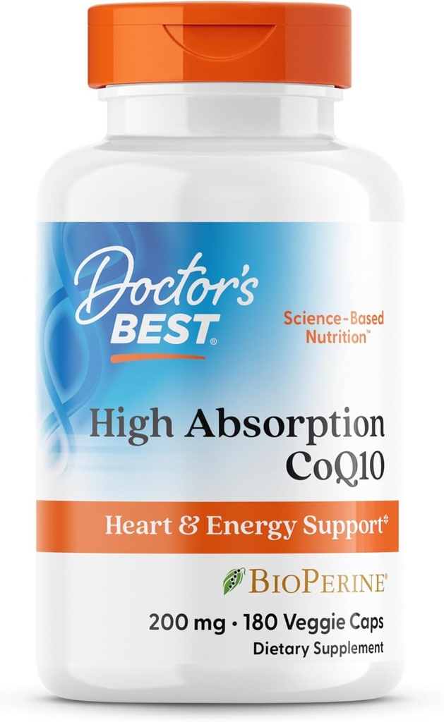 La mejor absorción alta del médico CoQ10, Heart & Energy Support, USP Verified, Naturally Fermented CoQ10, Non-GMO Gluten Free, Soy Free, Vegan 180 Veggie Caps