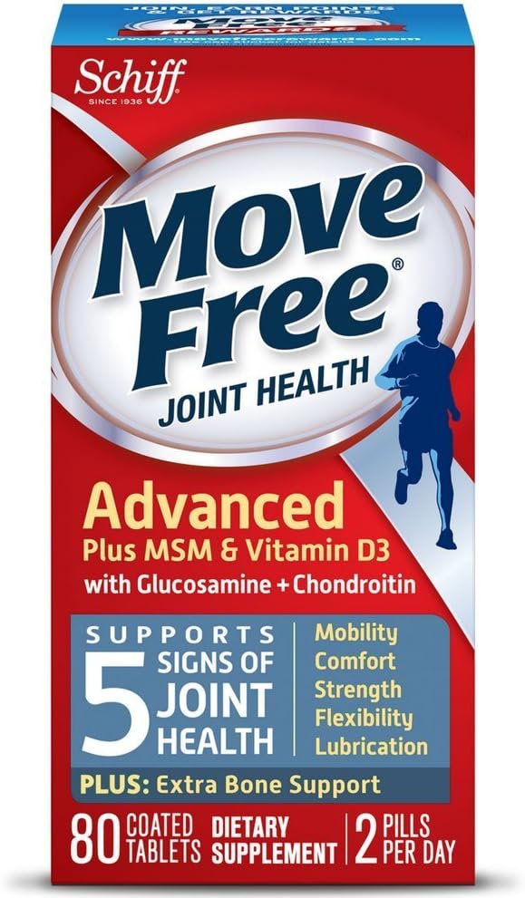 Move Free Advanced Plus MSM y Vitamina D3, 80 tabletas - Suplemento Conjunto de Salud con Glucosamina y Condroitina (Pack of 4)