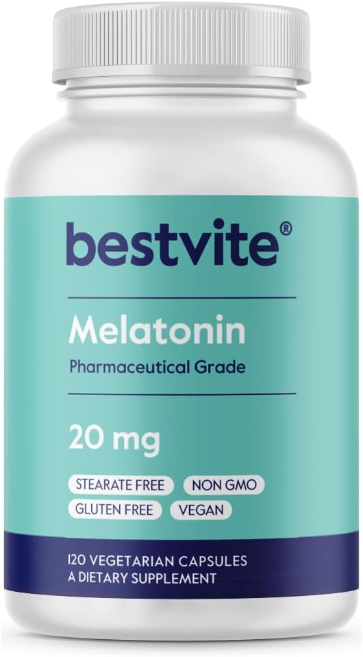 MEJORVITE Melatonina 20 mg - 120 Veg Caps - No Stearates - No Sucralose, No Dextrose, No Silicon Dioxide, No Mannitol - Vegan - Non-GMO - Sin gluten
