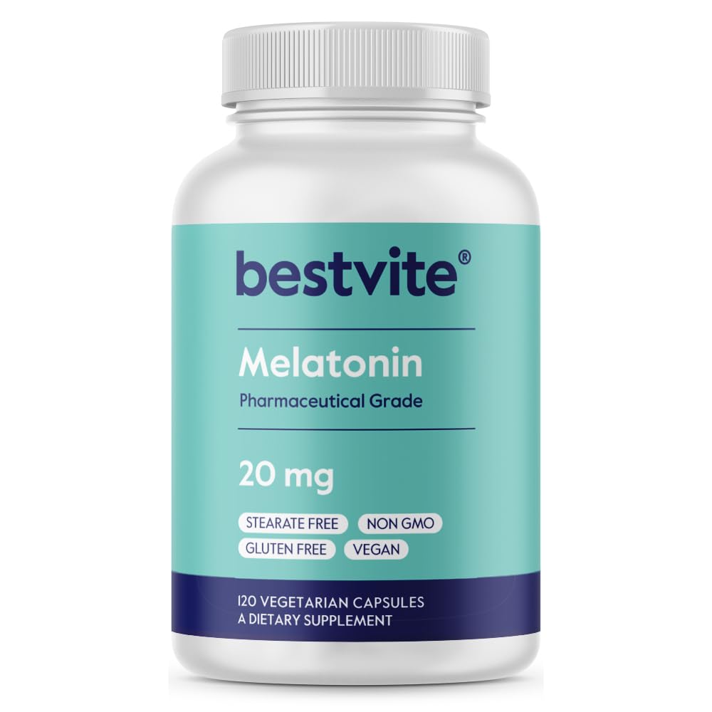 MEJORVITE Melatonina 20 mg - 120 Veg Caps - No Stearates - No Sucralose, No Dextrose, No Silicon Dioxide, No Mannitol - Vegan - Non-GMO - Sin gluten