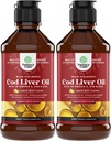 Islandia Wild Caught Cod Liver Oil Liquid - Fish Oil Drops with Omega 3, EPA, DHA, Vitamin D &amp; A - Liquid Cod Liver Supplement for Heart, Joint, Brain & Immune Support - 240 ml (8 onzas) 2 Pack