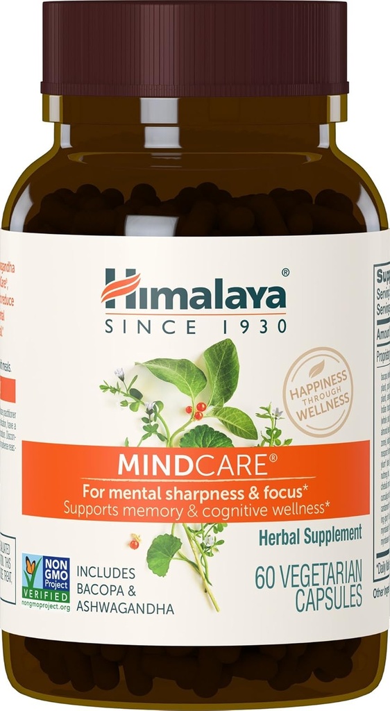 Himalaya MindCare - Nootropic Herbal Brain Supplements for Memory and Focus Support - Vegan, Non-GMO, Gluten Free, 1170 mg, 60 Capsules
