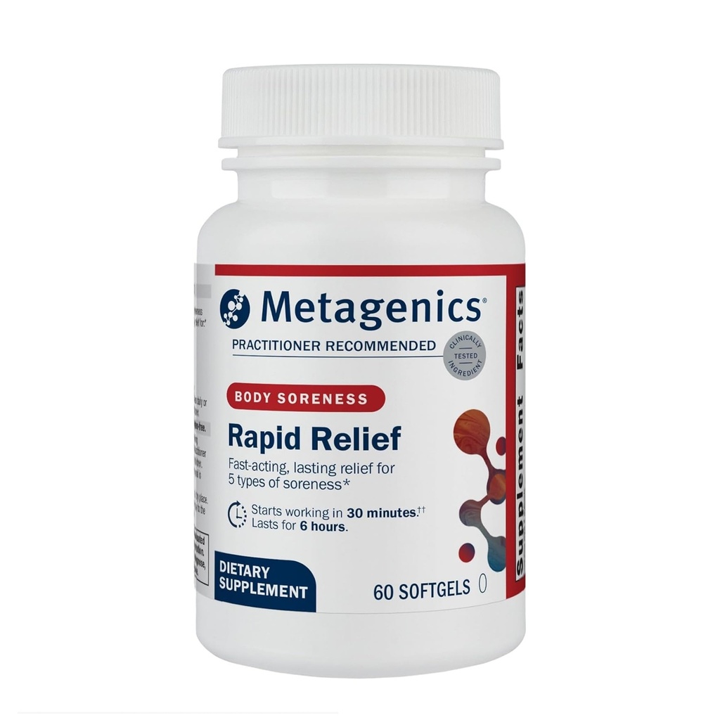 Metagenics Rapid Relief - Herbal Softgel con Turmeric " Boswellia - Apoya el Alivio Rápido para el Muscle, Back " Joint Discomfort* - Drug-Free, Non-GMO, Gluten-Free - GMP Certified Facility - 60 Softgels