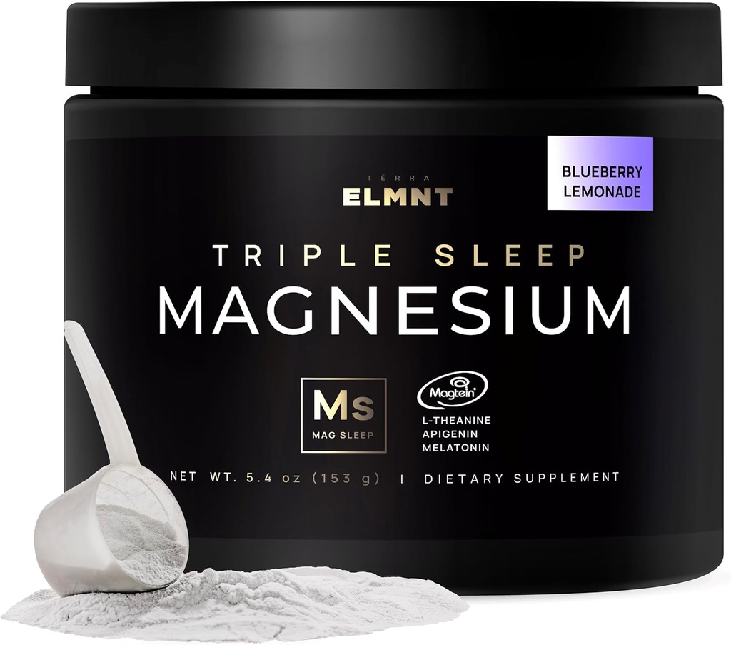 Triple sueño Magnesio L-Threonate Powder w. Apigenin, L-Theanine + Melatonin - Magtein Magnesium L Threonate Suplemento - Magnesio de alta resistencia para el sueño profundo &amp; calma Ayuda natural del sueño para adultos