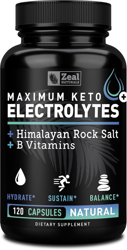 Keto Electrolyte Supplement (120 Capsules) Maximum Keto Electrolytes Supplements Pills w Pink Himalayan Salt, B Vitamins, Magnesium and Potassium Supplement - Salt Pills & Electrolyte Tablets