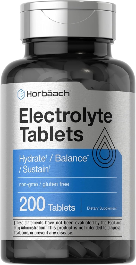 Horbäach Electrolyte Tablets  200 Count ← Vegetarian ← Keto-Friendly ← Non-GMO, and Gluten Free Hydration Supplement