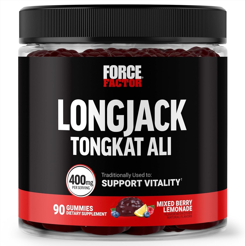Factor de fuerza Longjack Tongkat Ali Gummies, Tongkat Ali para Hombres para soportar la vitalidad masculina y la unidad, 400mg Tongkat Ali con BioPerine, Mixed Berry Lemonade, 90 Gummies