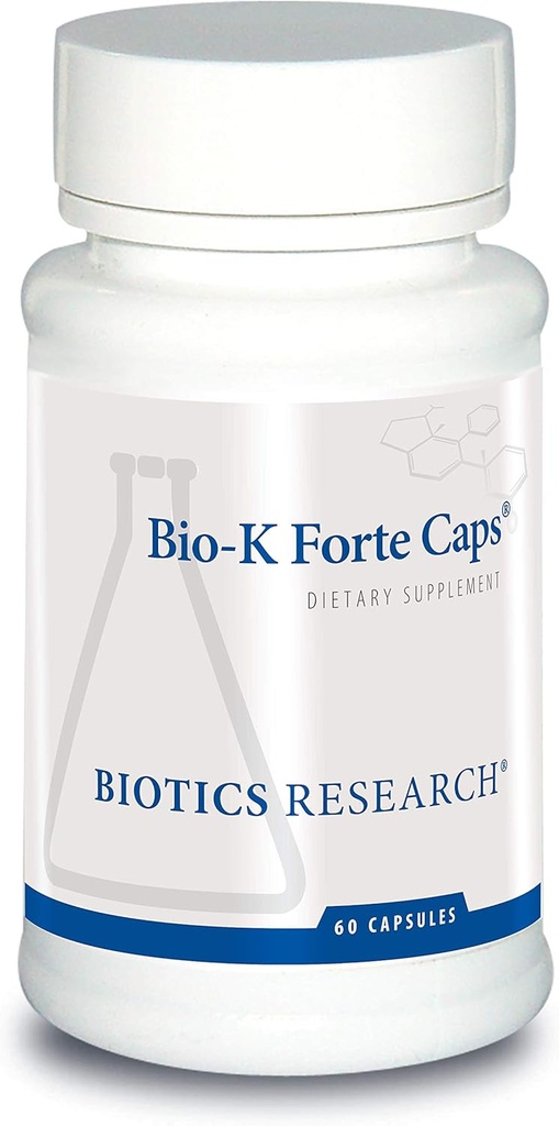 Biotics Research Bio K Forte Caps Vitamin K as menaquinone 7, phytonadione, Combination with K1 &amp; MK 7 in a 1:10 Ratio. Vitamina K de alta potencia con SOD y Catalase 60 cápsulas