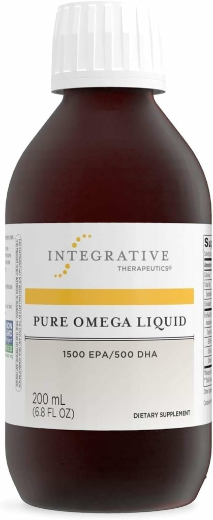 Integrative Therapeutics Pure Omega Liquid - Fish Oil Supplement for Nutritional Support - Supports Heart Health* - No Fishy Burps - Sustainably Sourced - Dairy-Free - Lemon, 6.8 fl oz (40 Servings)