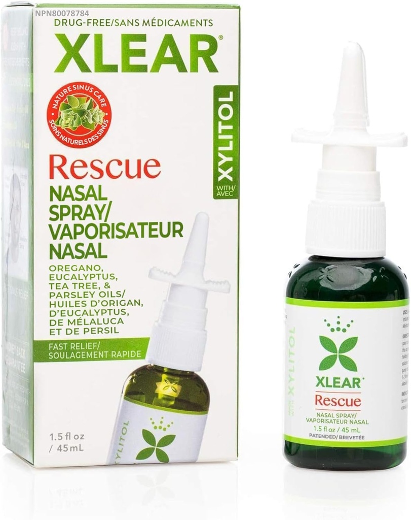 Xlear Rescate Natural Nasal Spray con Xylitol, Orégano y Árbol del Té, 1,5 fl oz (Pack of 1)