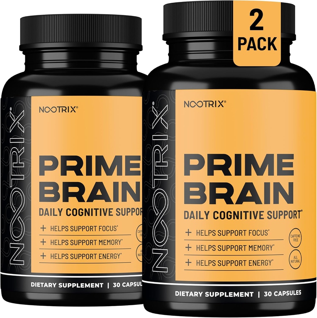 Nootrix Prime Brain Nootropic Suplemento  Apoya Memoria, Enfoque mental, Salud cognitiva &amp; Energía ← Mood saludable &amp; Brain Function ← Ginkgo Biloba, Lion's Mane & L Theanine ← 60 Capsules