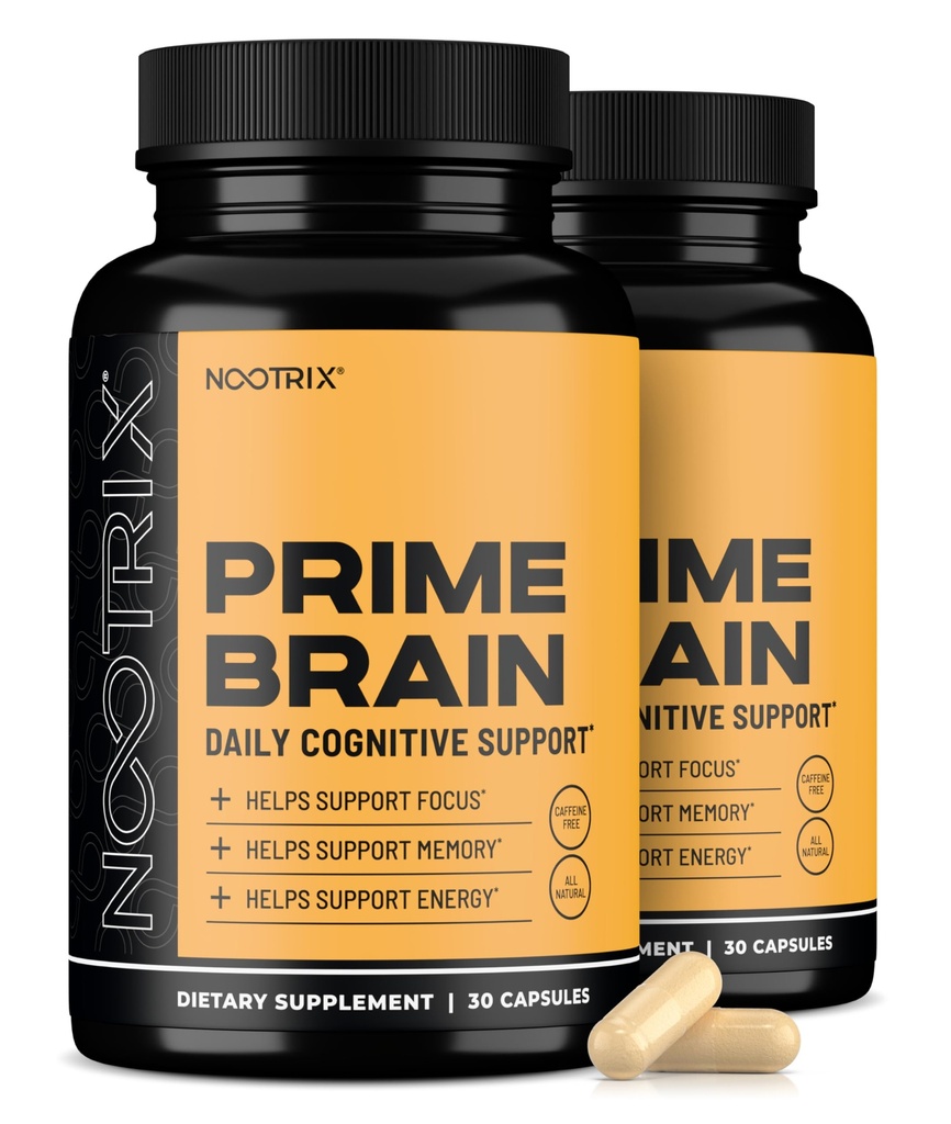 Nootrix Prime Brain Nootropic Suplemento  Apoya Memoria, Enfoque mental, Salud cognitiva &amp; Energía ← Mood saludable &amp; Brain Function ← Ginkgo Biloba, Lion's Mane & L Theanine ← 60 Capsules