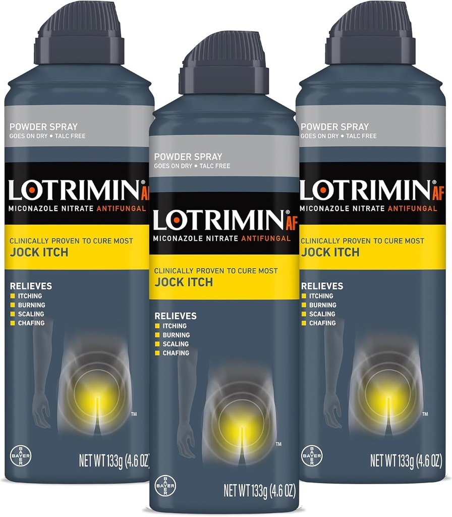 Lotrimin AF Jock Itch Powder Spray, Miconazole Nitrate 2% - Tratamiento de la mayoría Itch, 4.6 onzas (133 gramos) Spray Can (Pack 3)