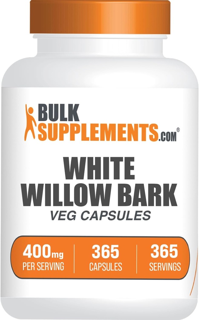 BulkSupplements.com Barco de sauce blanco cápsulas - Suplemento Herbal, Barco de sauce blanco Extracto 400mg - Gluten Gratis, 1 cápsula por servidumbre, 365 cápsulas de Veg (Pack of 1)