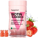 Crecimiento del cabello Gummies con Biotina 10,000mcg - Vitaminas del cabello vegano Gummy para el cabello sano Yor, Esquí & uñas, Añadido B-Complex, Vitamina D, Vitamina A &amp; Zinc - Suplemento del cabello para hombres mujeres (60, fresa)