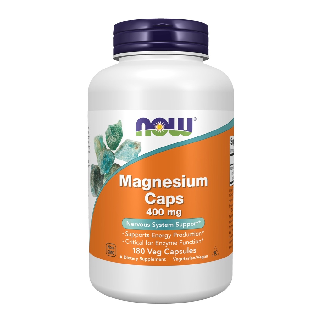 AHORA Suplementos de alimentos, Magnesio 400 mg, Función de enzima*, Soporte del sistema nervioso*, 180 cápsulas de veg