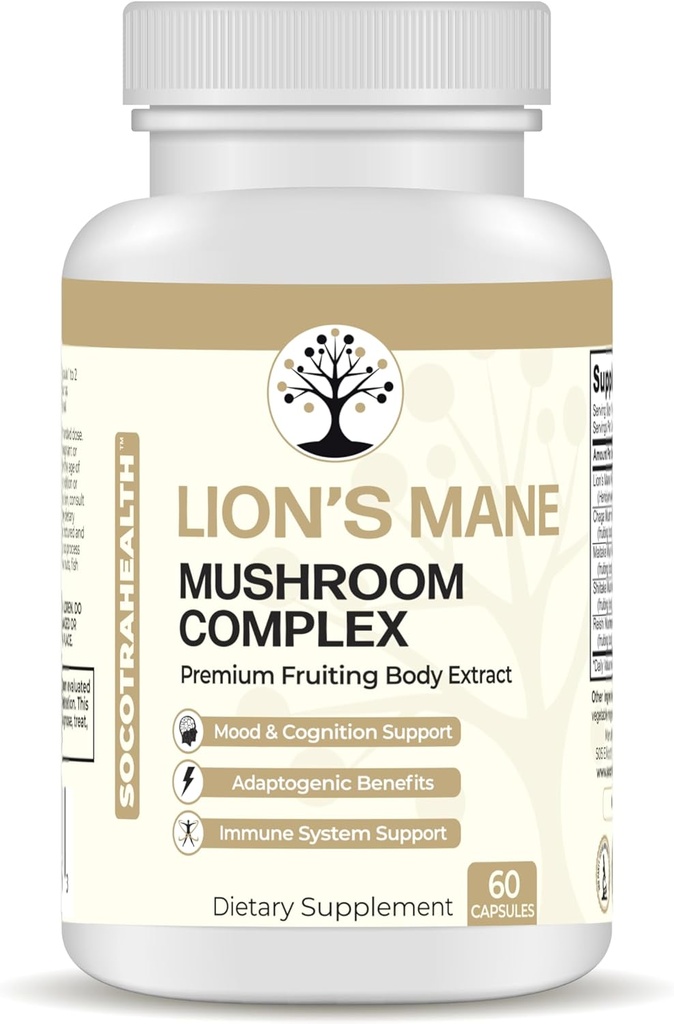 Lions Mane Mushroom Suplemento - Premium Fruiting Body Extract - with Chaga, Maitake, Shiitake, Reishi - Mood, Brain and Immune Support, Adaptogen - Non-GMO - 60 Vegan Capsules