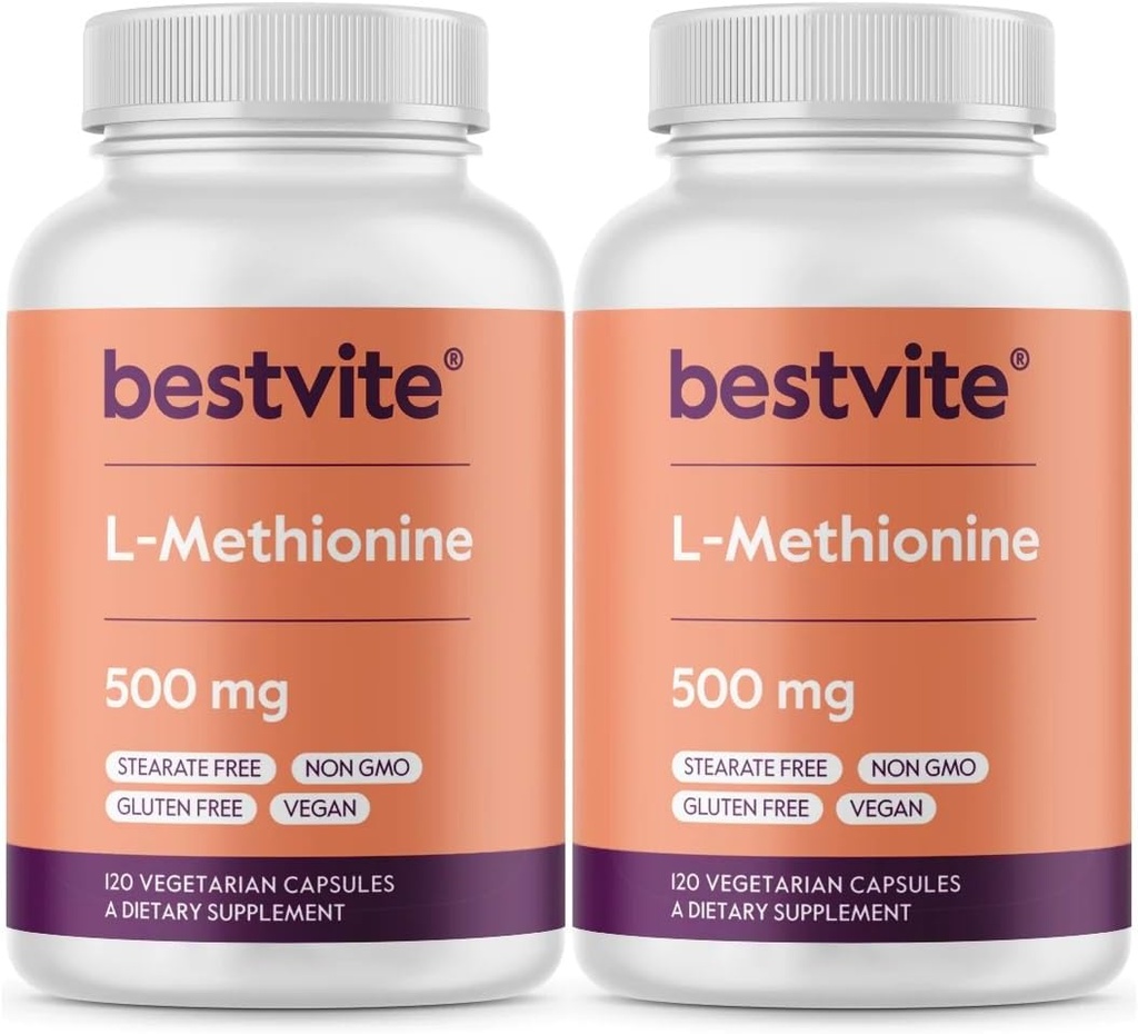 BESTVITE L-Methionine 500mg (240 Vegetarian Capsules) (120x2) - No Stearates - Vegan - Non GMO - Gluten Free