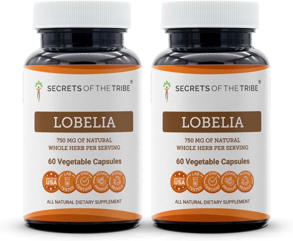 Secretos de la Tribe Lobelia 60 Capsules(2 pcs.), 750 mg, Lobelia (Lobelia Inflata) Dried Herb (2x60 Capsules)