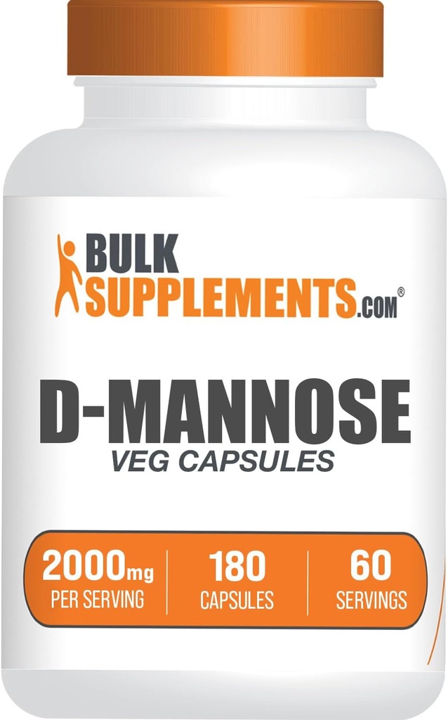 BulkSupplements.com D-Mannose Capsules - D-Mannose Suplemento, para Urinary Tract Support - Vegan &amp; Gluten Free, 3 cápsulas por Serving (2000mg), 180 Conde (Pack of 1)