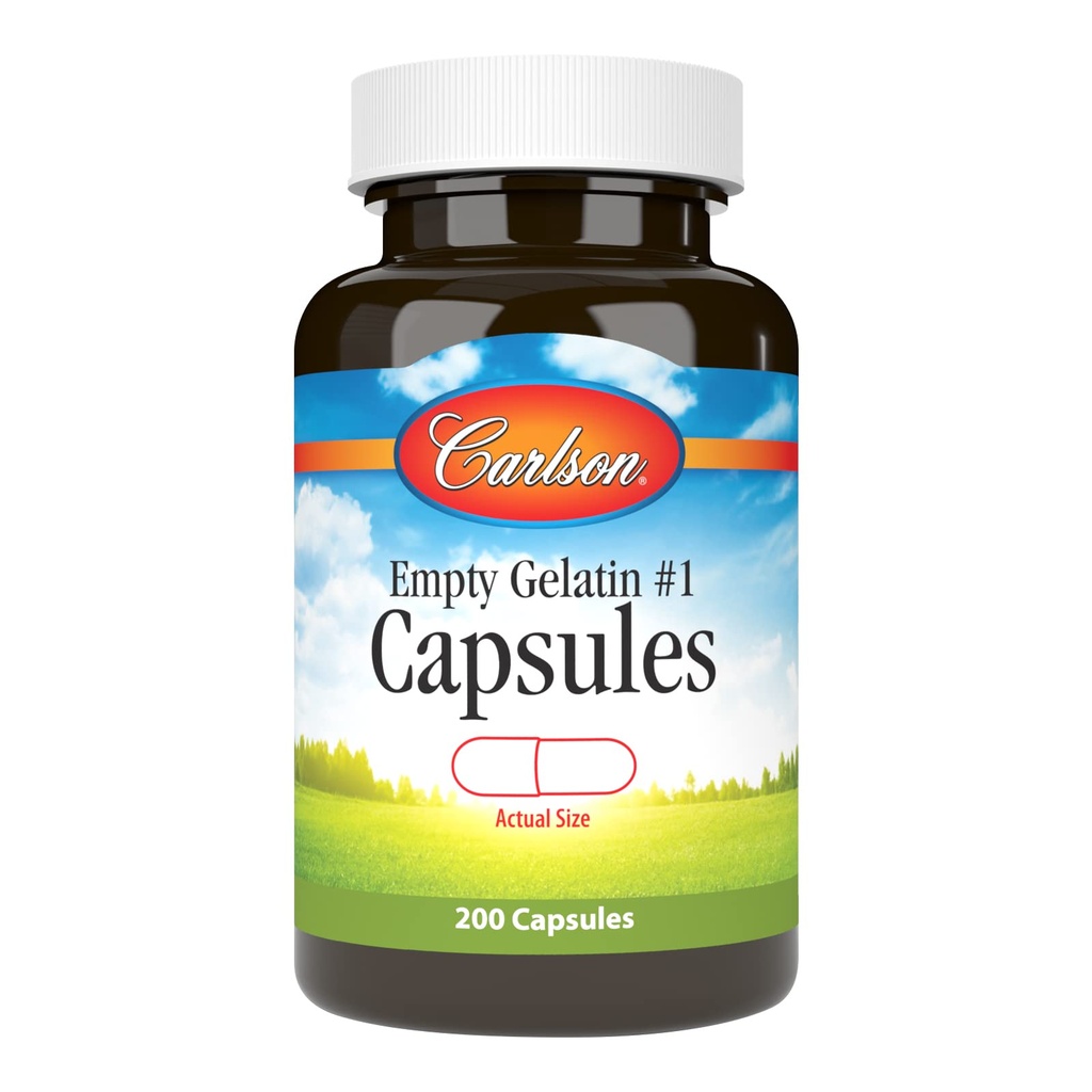 Carlson - Empty Gelatin #1 Capsules, Easy to Separate & Fill, 200 Cuenta (Pack of 1)