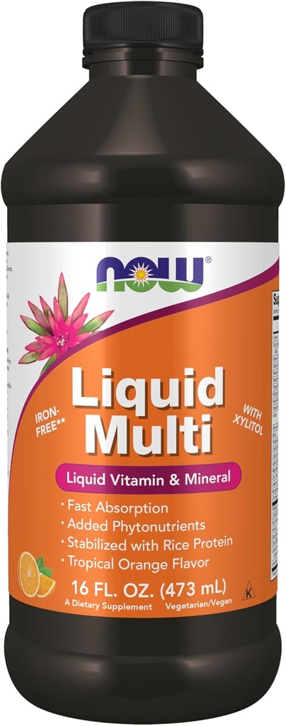 NOW Foods Supplements, Liquid Multi, Tropical Orange Flavor, Fast Absorption, with Added Phytonutrients, 16-Ounce