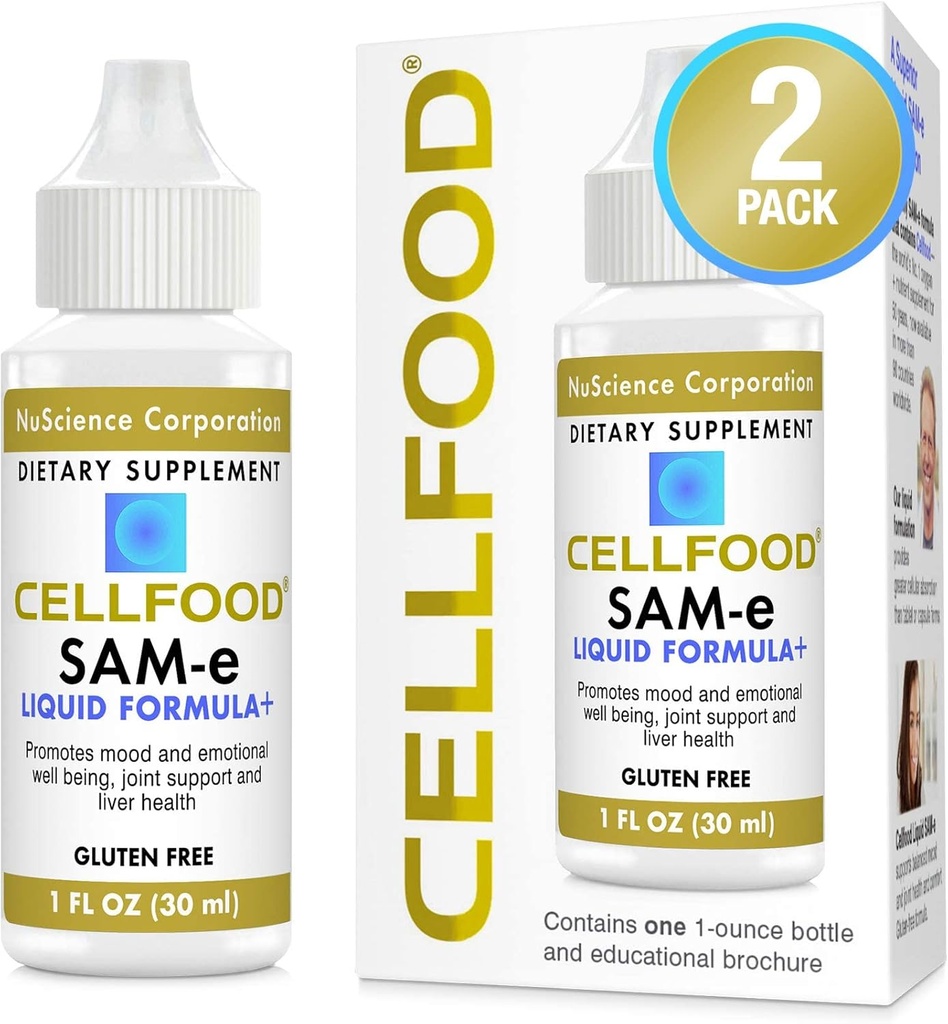 Cellfood SAM-e Liquid Formula+ - 1 fl oz, Pack of 2 -Easier Absorption " Better Bioavailability - Gluten Free, Non-GMO - 60-Day Supply