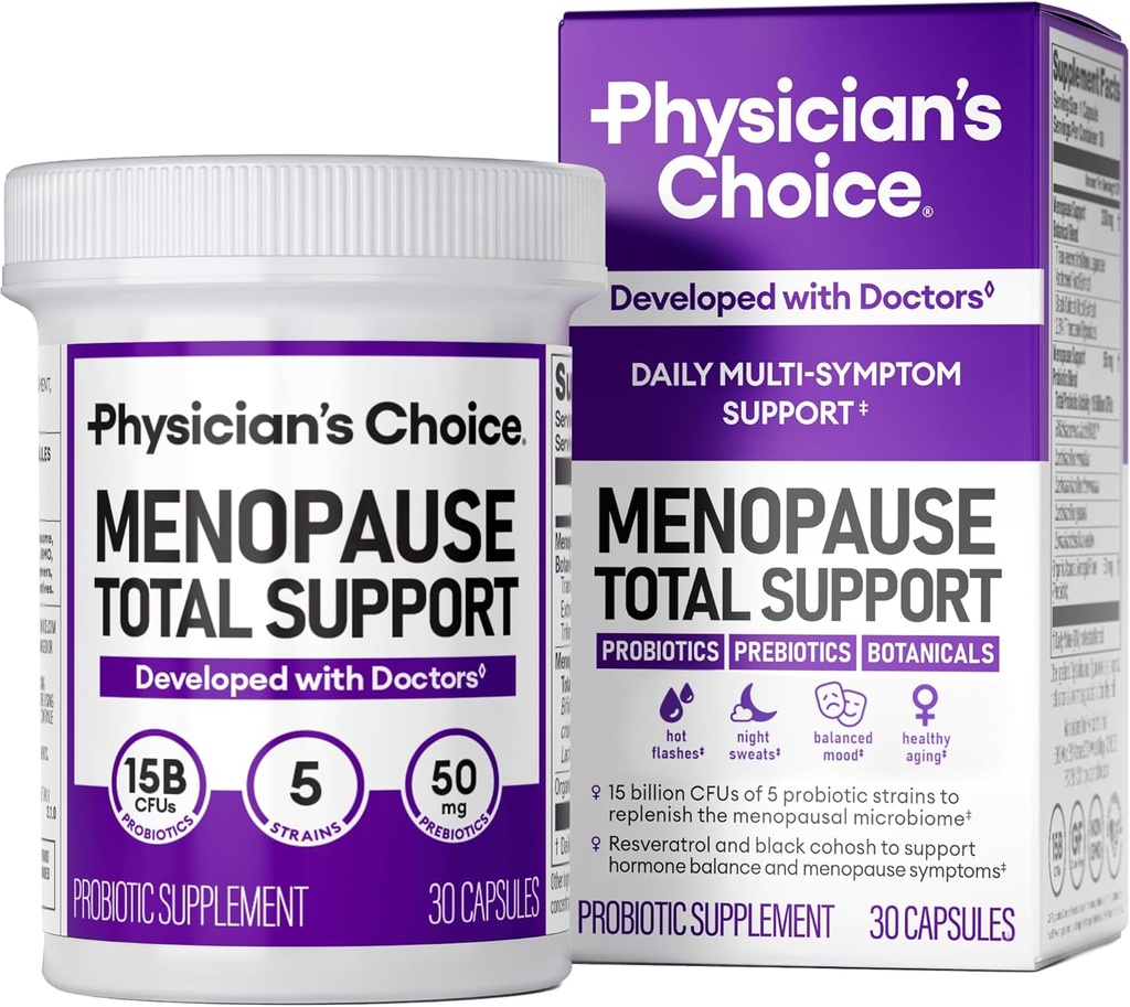 El suplemento probiótico de la menopausia de Physician para las mujeres - apoya el equilibrio hormonal, los flashes calientes, los suéteres nocturnos, la gestión del peso, la limpieza " Gut Health - con Cohosh negro, Resveratrol+ - 30ct