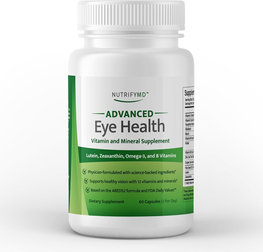 Advanced Eye Health Vitamin and Mineral Supplement with Lutein, Zeaxanthin, Omega-3, and B Vitamins - 60 cápsulas