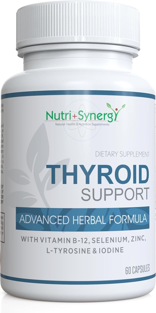 Thyroid Support - with L-Tyrosine, Iodine, Vitamins & Minerals. Supports Healthy Thyroid Function, Energy, Mood & Focus. 60 Capsules.