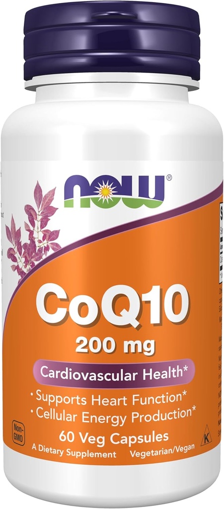 AHORA Suplementos de alimentos, CoQ10 (Coenzima Q10) 200 mg, Salud cardiovascular*, 60 cápsulas de verduras