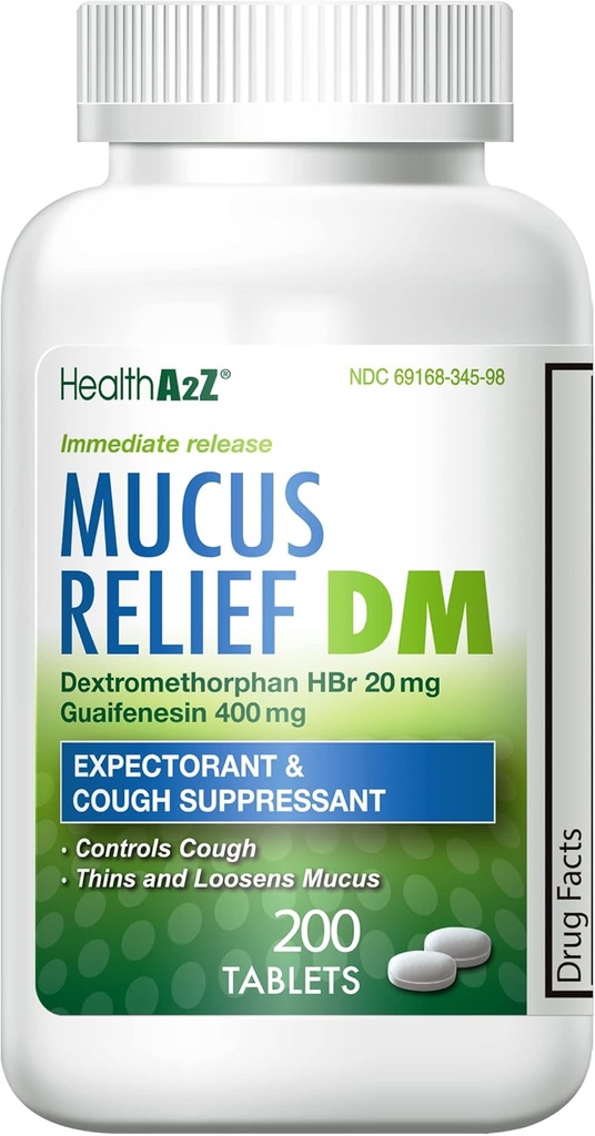 HealthA2Z® Mucus Relief DM ← Dextromethorphan HBr 20mg Silencio Guaifenesin 400mg Silencioso, Comunicado Inmediato, Uncoated (200 Conde (Pak de 1))