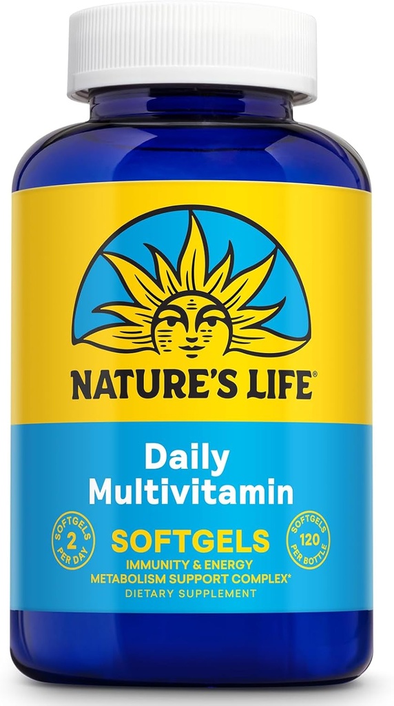 Vida diaria de la naturaleza multivitamínico para hombres y mujeres - Multivitamínico completo con hierro - Valor diario de las vitaminas y minerales más esenciales - Energía sana y soporte inmunológico - 60 Serv, 120 Softgels