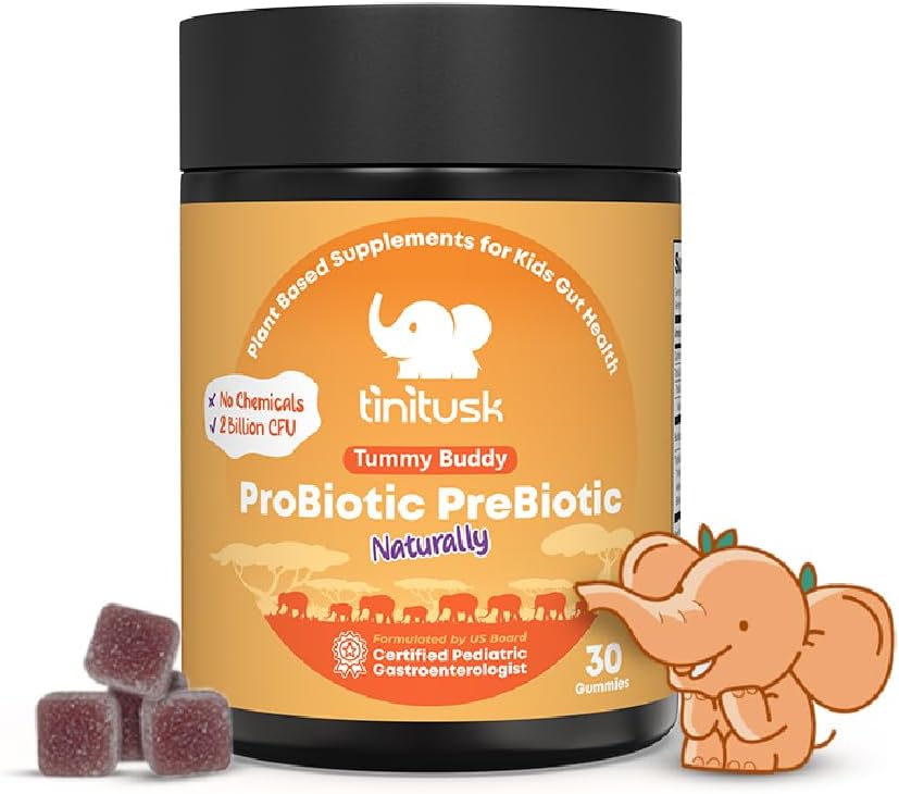 Tummy Buddy Kids Probiotic Gummies 3 en 1 Probiotics Prebiotic ' Postbiotic for Digestive Health & Immune Support for Kids – Vegan, Gluten and Allergen Free