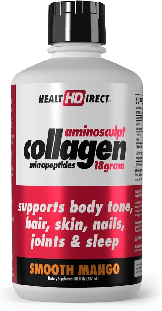 HEALTH DIRECT AminoSculpt Sugar-Free Collagen Supplement - High Potency Medical-Grade Protein for Hair, Skin, Nails & Joints, Grass-Fed, Non-GMO, Liquid Collagen - Smooth Mango - 30 Fl Oz
