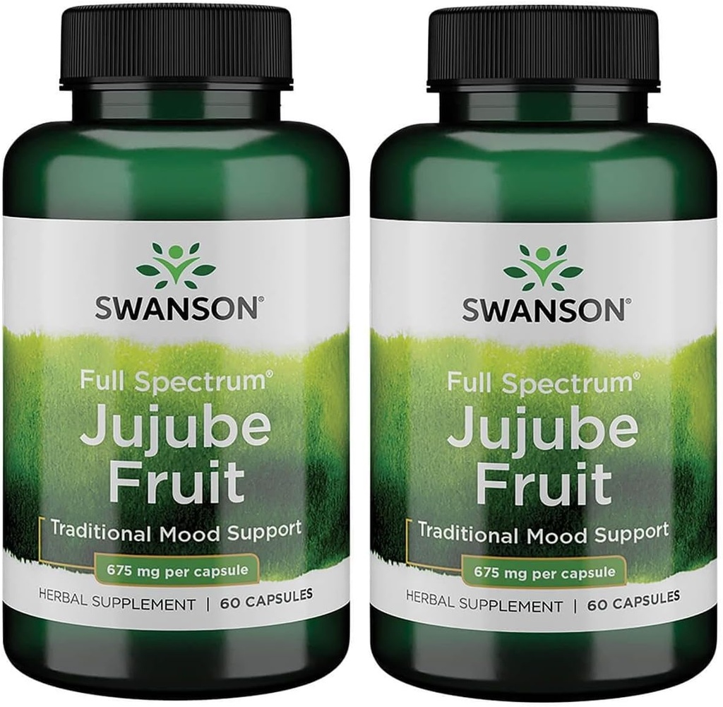 Swanson Jujube Fruit - Full Spectrum Herbal Supplement Promoting a Calm & Relaxed Mind - Natural Formula Supporting Stress & Mood Support - (60 Capsules, 675 mg Cada uno) (2 Pack)