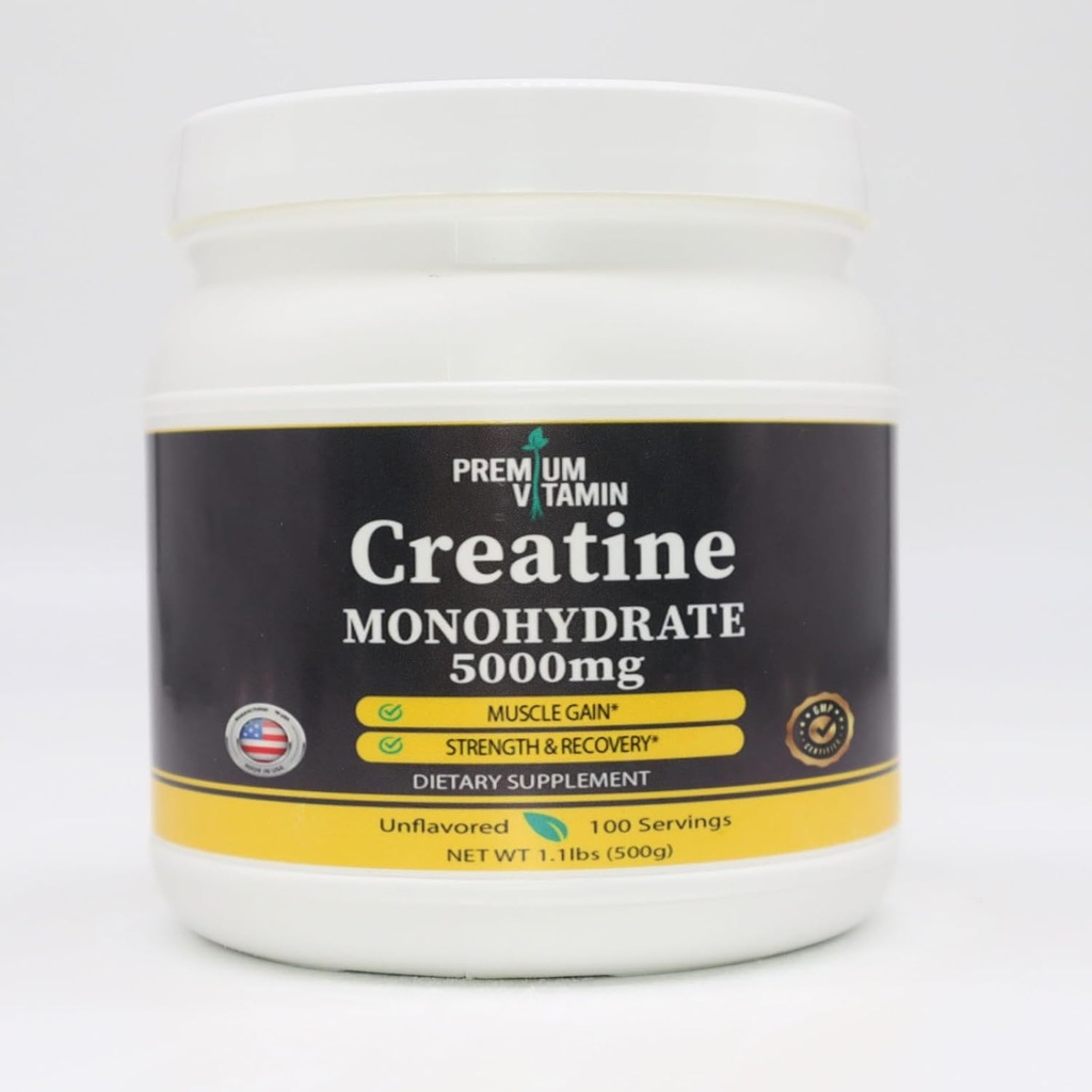 Creatine Monohydrate Powder - Muscle Gain & Recovery - Pure Unflavored Creatine Powder - 5g Per Scoop - 5000mg Per Serving - Creatine Supplement for Men & Women - 500 Grams