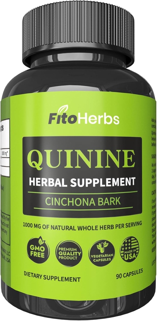 Quinine Herbal Suplemento - Cinchona Bark Suplemento para Immune System, Stomach Health &amp; Soothes Leg Cramps - Vegan Pure Quinine Capsules 1000mg (90 cápsulas)
