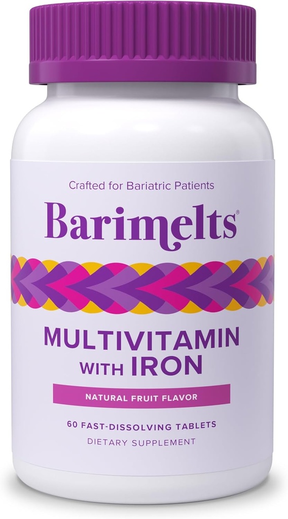 BariMelts Multivitamínico Bariat con Hierro, 60 Tablas de resolución rápida (1-Mes), Vitaminas Bariatricas Libres de Azúcar para Mujeres, Sabor de Frutas Naturales