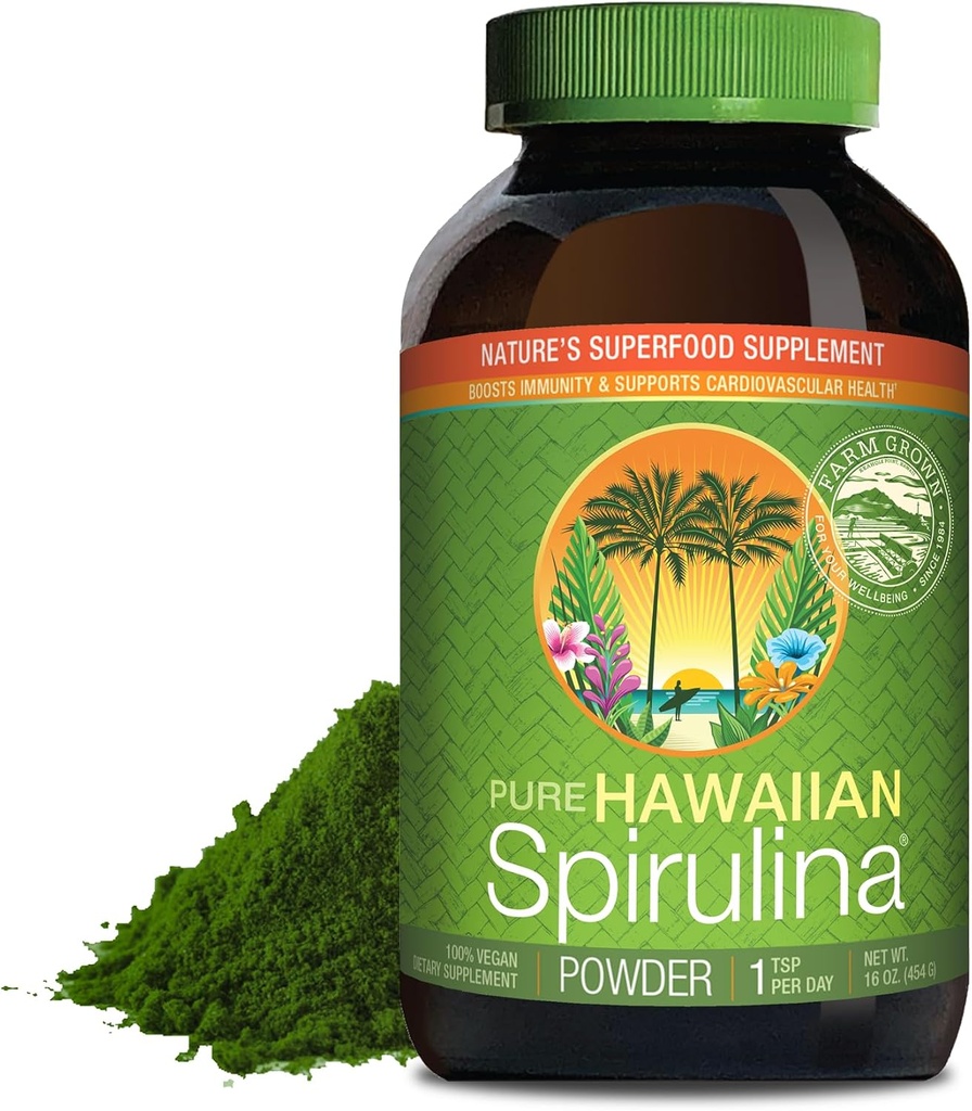 Nutrex Hawaii, Pure Hawaiian Spirulina Powder, Vegan, apoya el sistema inmunológico, corazón, células y energía, 16 onzas