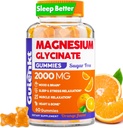 Magnesium Glycinate Gummies 2000 mg, Azúcar gomas de magnesio gratis para adultos para dormir, calma, relajación, Pectin Based, Orange Flavor, 60 gomas vegetarianos