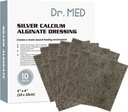 Dr. Med Silver Calcium Alginate Wound Dressing 4''x4' Patches, 10 Individual Pack High Absorbency Ag Alginate Wound Bandage, Non-Adhesive, Painless Removal Gauze for Bedsore, Ulcers, Skin Abrasions