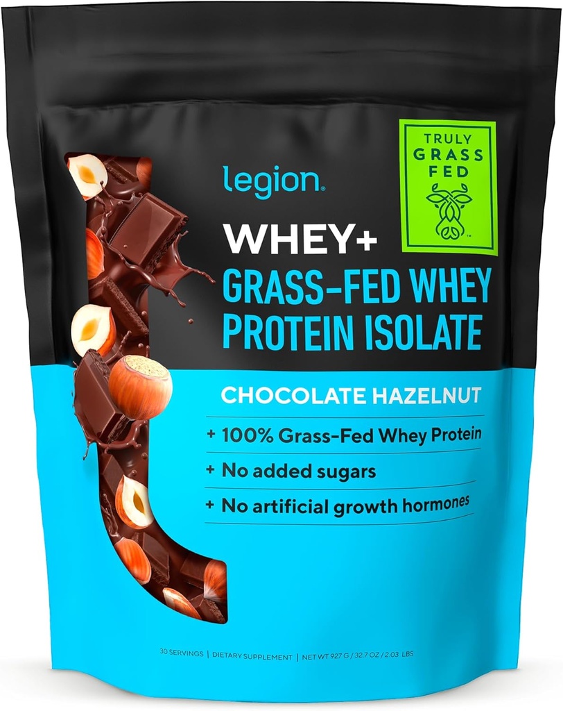 LEGION Whey+ Protein Whey Isolate from Grass Fed Cows - Whey Protein Isolate Powder Low Calorie, Non-GMO, Sugar Free, Lactose and Gluten Free, All Natural Protein Powder for Men &amp; Women, 30 Servings