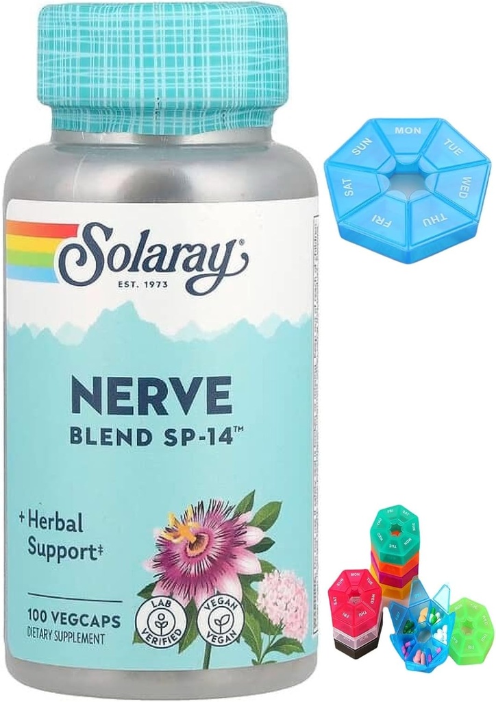 Fabricado para Solaray, Nerve Blend SP-14, 100 VegCaps + 1 Mini caja para 7 días