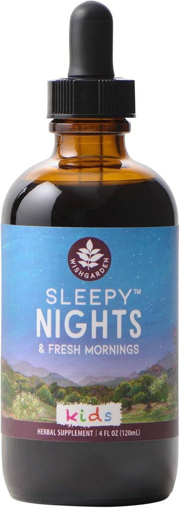 WishGarden Herbs Sleepy Nights for Kids - All-Natural Herbal Sleep Aid Tincture Sin Melatonin, Organic Sleep Supplement with Passionflower & Scullcap, Supports Safe and Restful Deep Sleep, 4oz