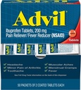 Tablas de Ibuprofeno Advil, 200 mg Alimentador de Dolor/Reductor de Nevera (NSAID), 100 Tabletas (50 Packets de 2 Tabletas Cada uno)