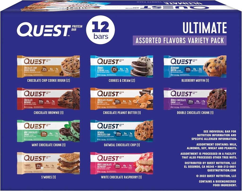 Quest Nutrition Ultimate Variety Pack Protein Bares, High Protein, Low Carb, Gluten Free, Keto Friendly, 12 Count