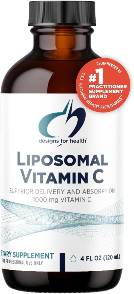 Diseños para Vitamina Liposómica de Salud C Líquido - 1000 mg Suplemento de Vitamina C - Liposomes (de Lecitina de girasol) para Absorción Superior - No GMO, Sabor de limón agradable (24 Servimientos / 4oz)