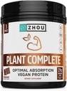 Zhou Plant Complete Vegan Protein Powder - Plant Based Protein Powder for Women ' Men, Non Dairy Rice & Pea Blend for Smoothies & Shakes, 21g Protein Por Serving - Chocolate, 17.7oz (16 Servings)