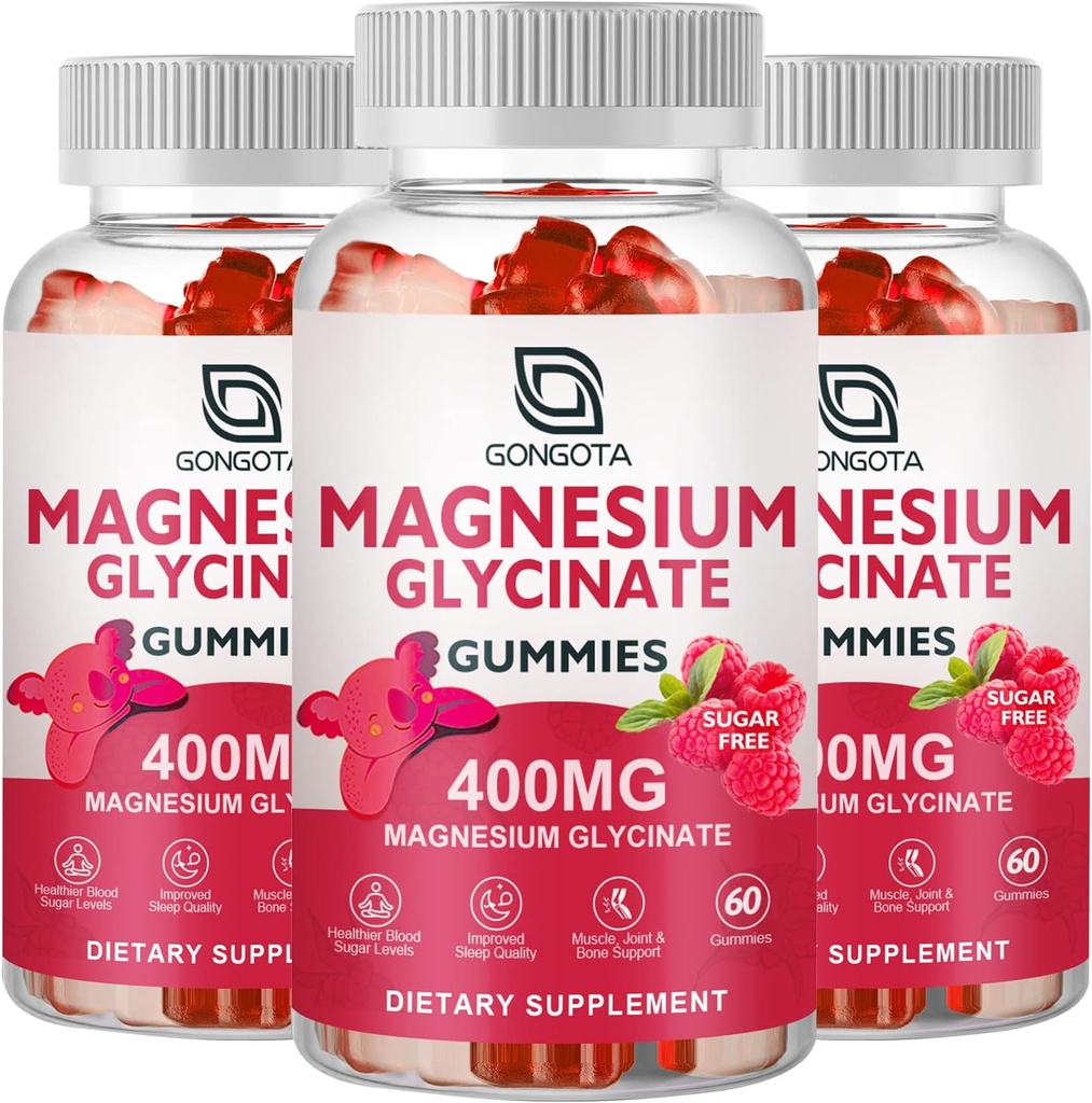Magnesio Glycinate Gummies 400 mg con 100 mg Magnesio compuesto - Suplemento de Potasio de Magnesio Chelatado con Vitamina D, B6 Asistencia calma, sueño, memoria y calambres musculares, azúcar libre - 180 Gummies